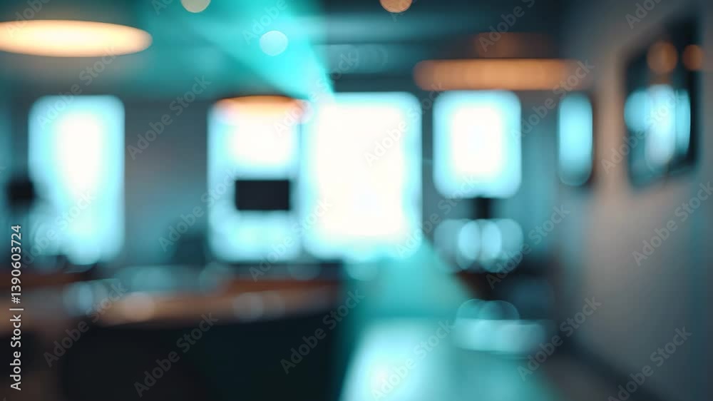 Softly lit modern office space with blurred surroundings. Softly lit modern office space with blurred surroundings.