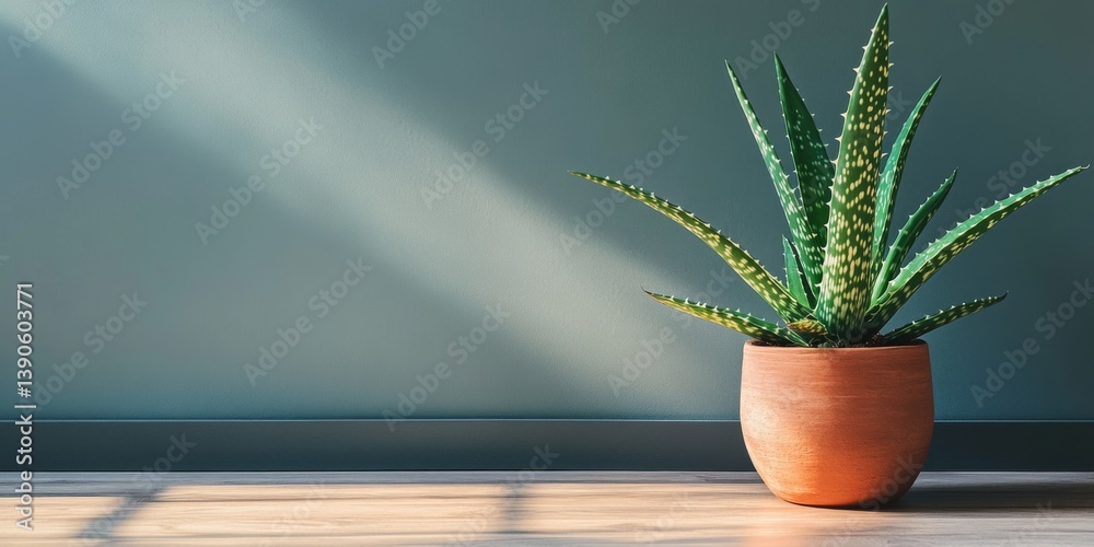 A beautiful green plant in a clay pot. The sunlight highlights its vibrant leaves, adding life to any space. Ideal for interior decor or botanical themes. Perfect for nature lovers. AI