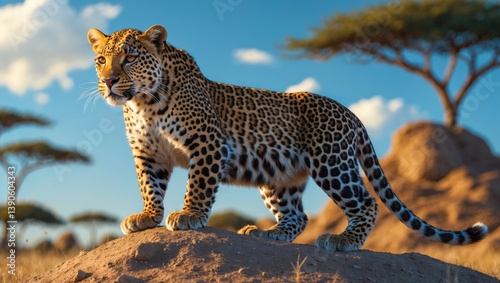 African leopard, situated on the mound of termites
