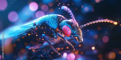 Obraz na płótnie This vibrant insect image showcases detailed features with glowing colors. The artistic style captures the beauty of nature in a modern way. Perfect for digital art lovers. AI w salonie