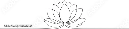 Single Line Vesak Day Lotus Flower Drawing, Minimalist Art