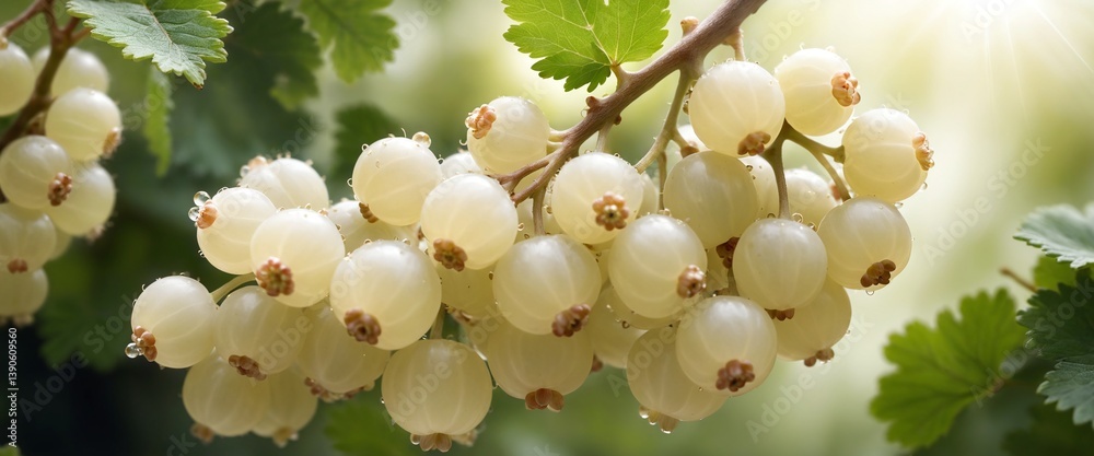 White currant grows on bush in garden. Nature, organic food and gardening