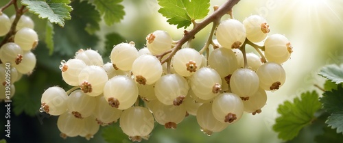 Obraz na płótnie White currant grows on bush in garden. Nature, organic food and gardening w salonie