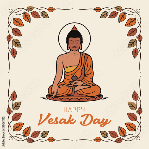 Happy Vesak Day Buddha Illustration, Lotus Frame