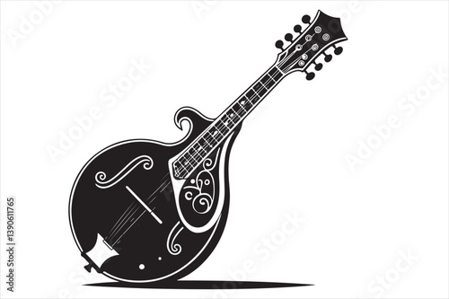 A black color mandolin silhouette style with white background.