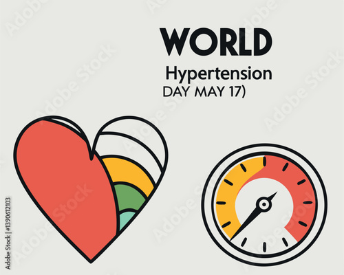 World Hypertension Day: Heart and Normal Blood Pressure Gauge on May 17.