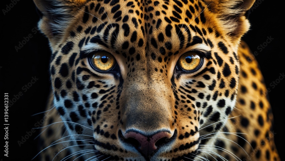 Fototapeta premium Intriguing close-up image of a leopard's portrait