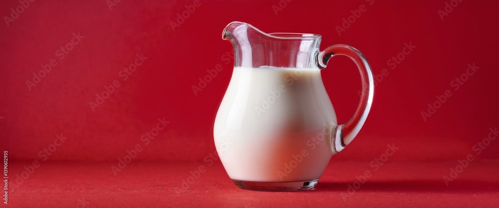 Milk jar pitcher on red background.