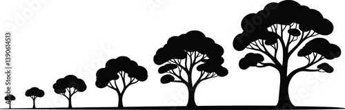  Tree Growth Evolution Silhouette, Plant Life Cycle Vector Illustration
