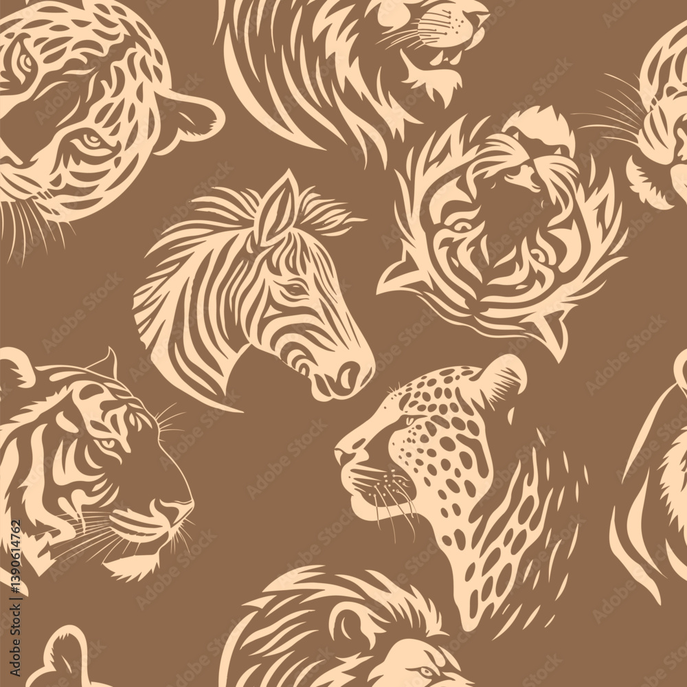 Fototapeta premium Animals seamless background. hand drawing. Not AI, Vector illustration.
