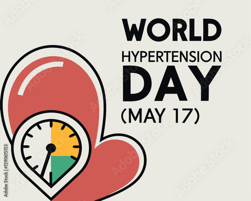 World Hypertension Day: Heart and Normal Blood Pressure Gauge on May 17.
