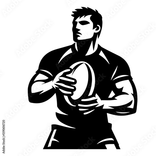 Rugby player holding a ball in a bold graphic style  
