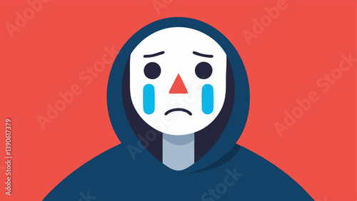 Face Mask A character wearing a mask that covers their true facial expressions while beneath the mask their true emotionssadness anxiety and distressare revealed.