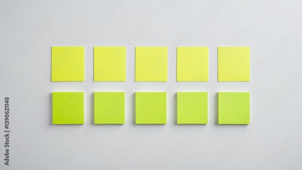 An assortment of fluorescent yellow rectangular labels on a white backdrop.