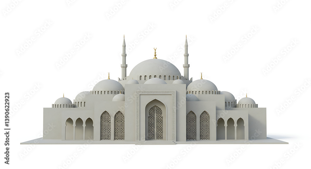 Obraz premium Majestic mosque architecture in soft grey hues isolated for architectural visualization