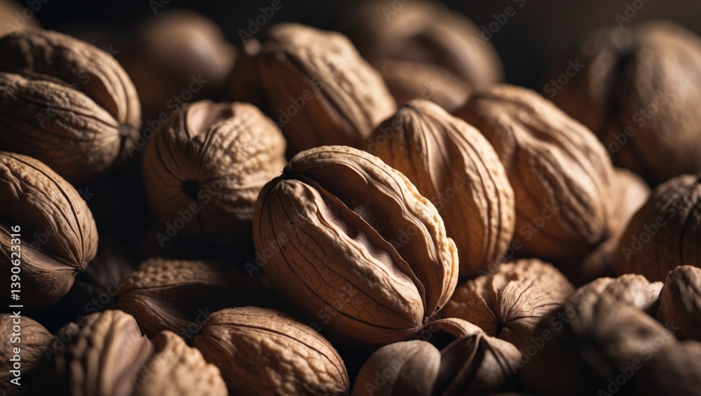 Closeup shot of walnut and a broken walnut. Closeup shot of walnut and a broken walnut.