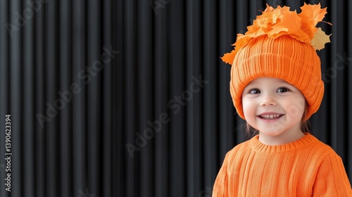 Smiling child in autumnal orange outfit