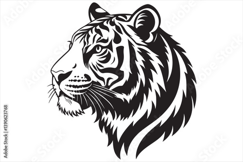 A black color silhouette of tiger head.