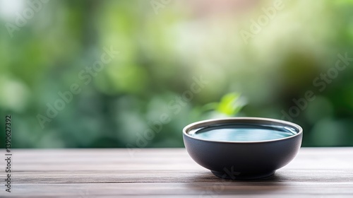 Peaceful tea bowl on wooden table
