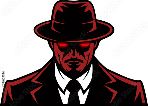 Mysterious Mafia Man in Suit and Hat – Bold Vector Illustration of Elegant Gangster Character for Poster, T-Shirt, Tattoo, and Graphic Design