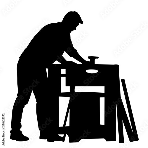 Labor Day Celebration - Silhouette of a Worker Operating Equipment  