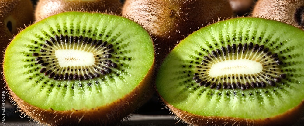 Close up of sliced delicious ripe kiwi fruit.