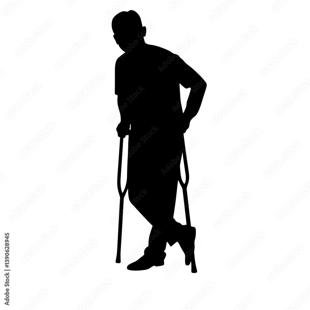 Silhouette of a person using crutches in a medical setting Silhouette of a person using crutches in a medical setting