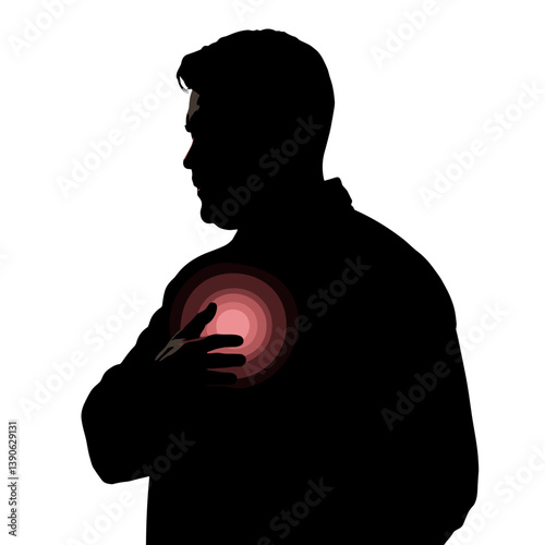 Silhouette of a man holding chest in pain, medical illustration  
