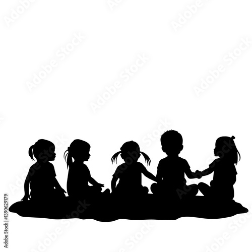 Children Playing Together Silhouette on White Background  