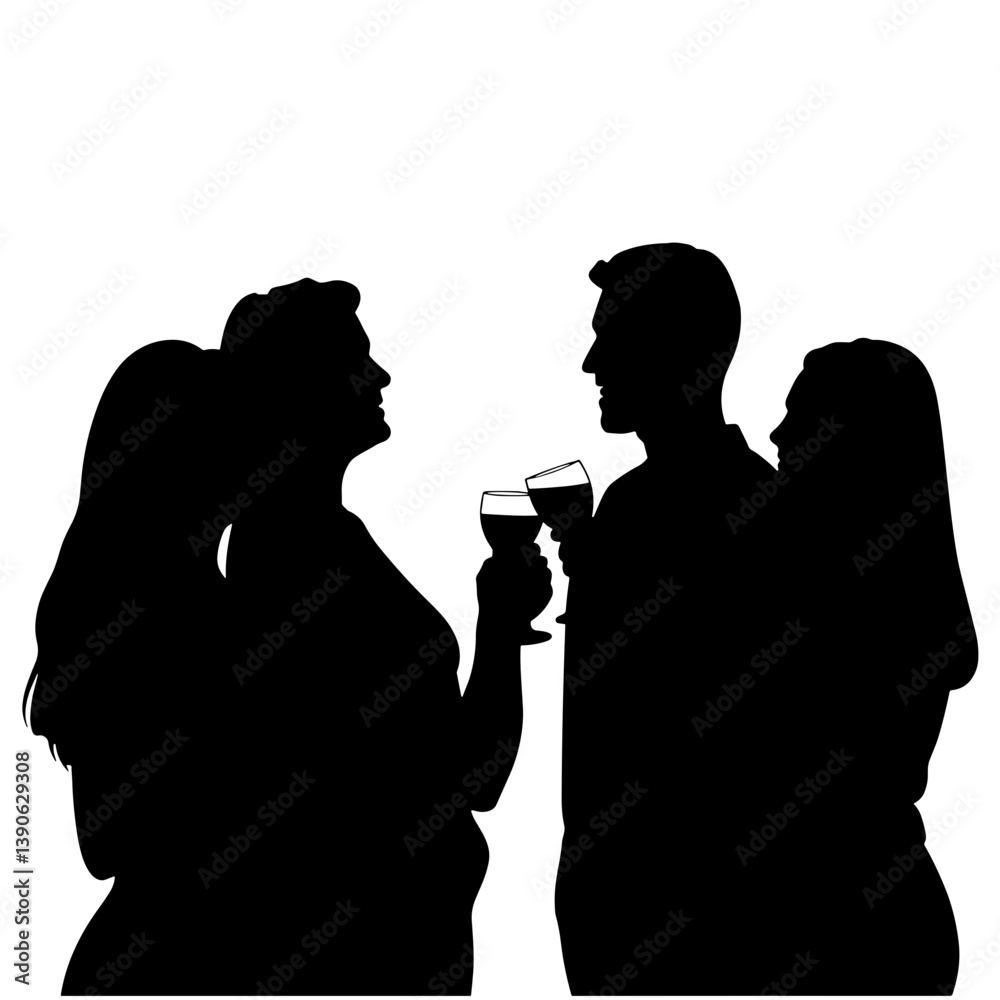 Silhouettes of people celebrating Holiday, enjoying drinks together Silhouettes of people celebrating Holiday, enjoying drinks together