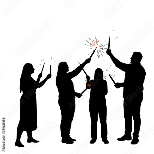 Silhouette of a group lighting sparklers 