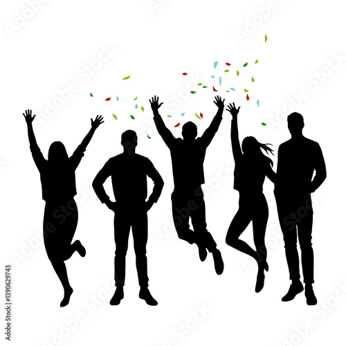 Silhouetted people celebrating joyfully at a festive occasion  