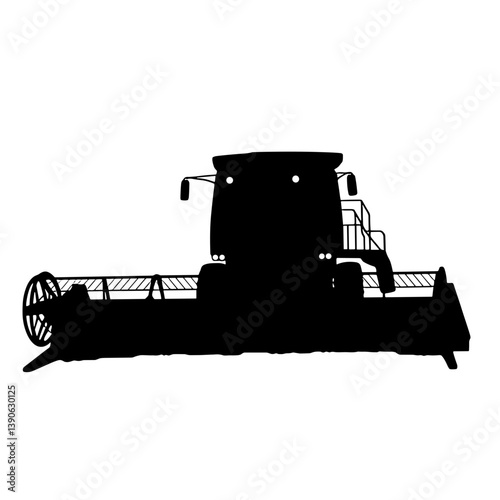 Silhouette of a Combine Harvester Against a White Background for Labor Day  