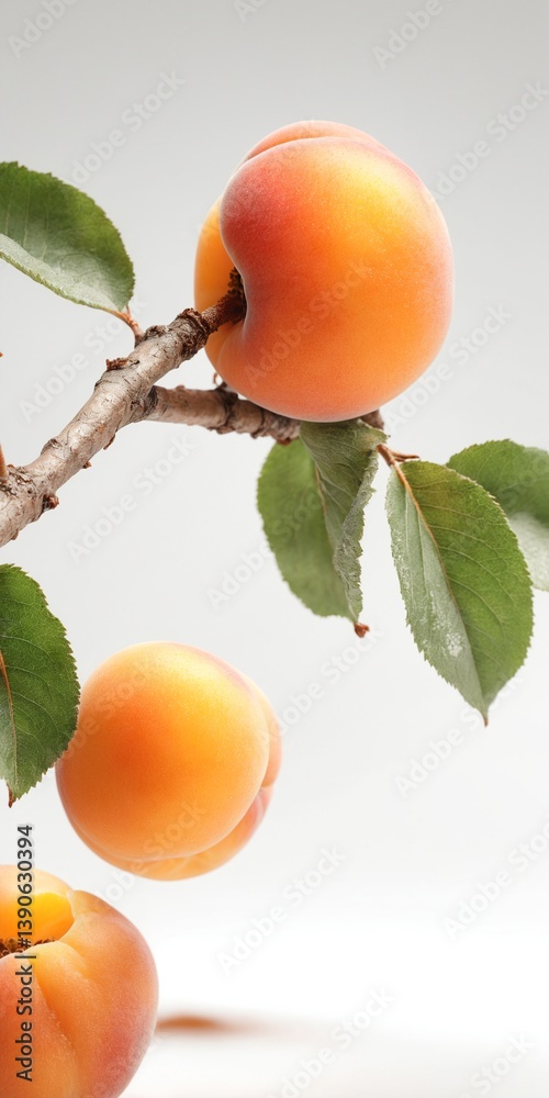 Apricot fruits on white background.