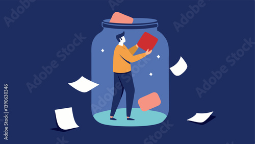 Gratitude Jar A jar filled with notes of gratitude with a person adding a slip of paper to it. This emphasizes focusing on positive aspects of life to counteract fear.