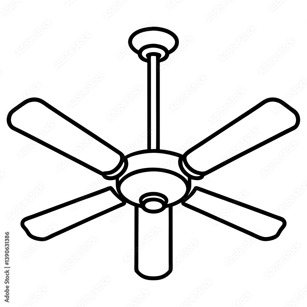 Minimal Ceiling Fan Vector Illustration on White Background Minimal Ceiling Fan Vector Illustration on White Background