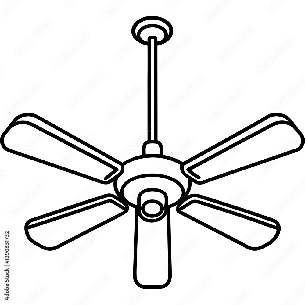 Minimal Ceiling Fan Vector Illustration on White Background