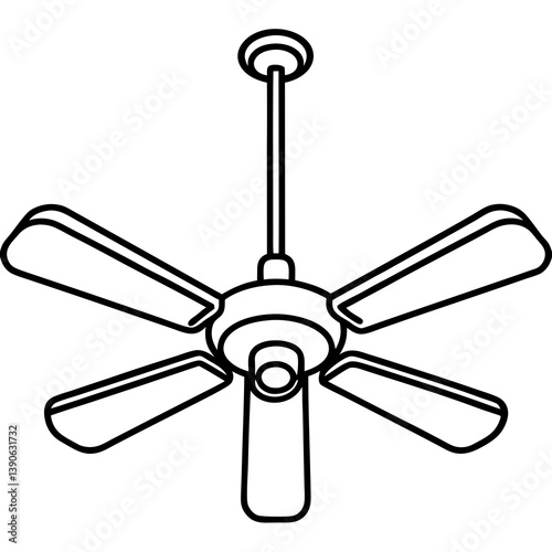 Minimal Ceiling Fan Vector Illustration on White Background