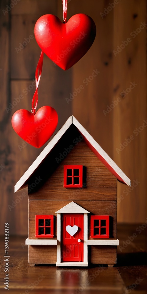 wooden house with red heart