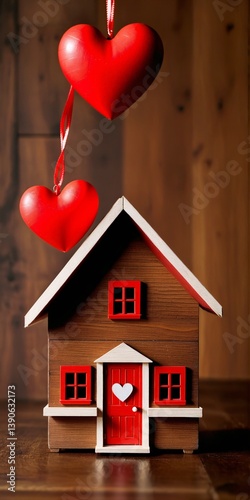 wooden house with red heart