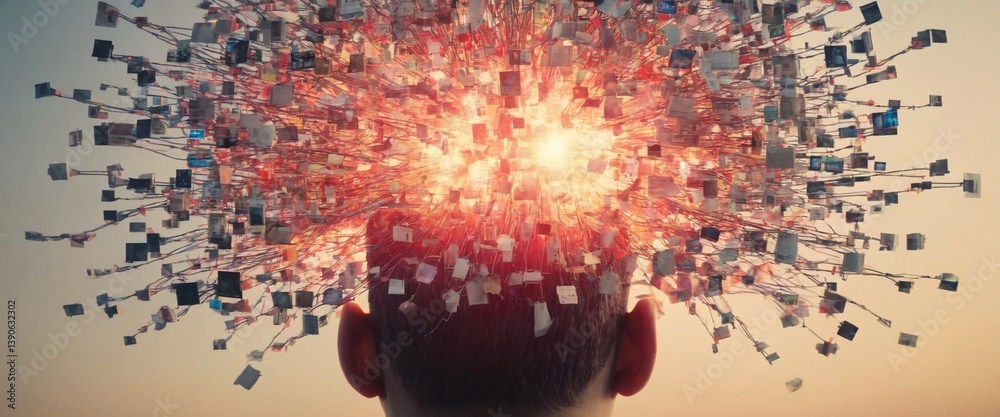 Young man with glowing brain activity
