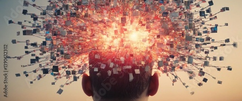 Young man with glowing brain activity
