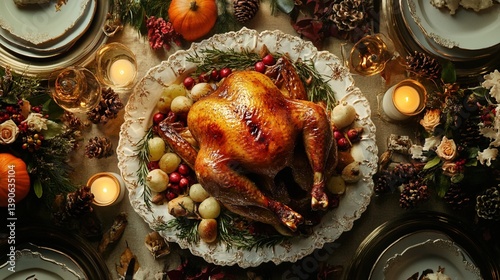 Roasted Thanksgiving Turkey on Festive Table (2) photo