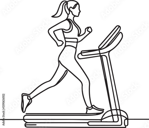 Fitness Motivation. Woman Running on a Treadmill Line Art