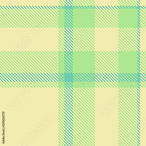 Overlayed textile background texture, symmetry tartan fabric seamless. Indoor plaid vector check pattern in light and green colors.