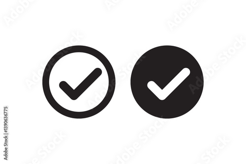 Checkmark icons in outlined and filled circles Vector
