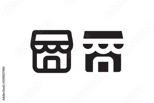 Storefront icons in outline and solid style Vector