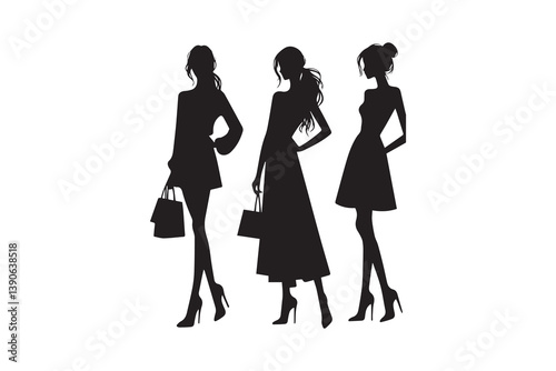 Symbol of simple fashion shopping  girl icon silhouette in a simple, minimalist vector on a white background