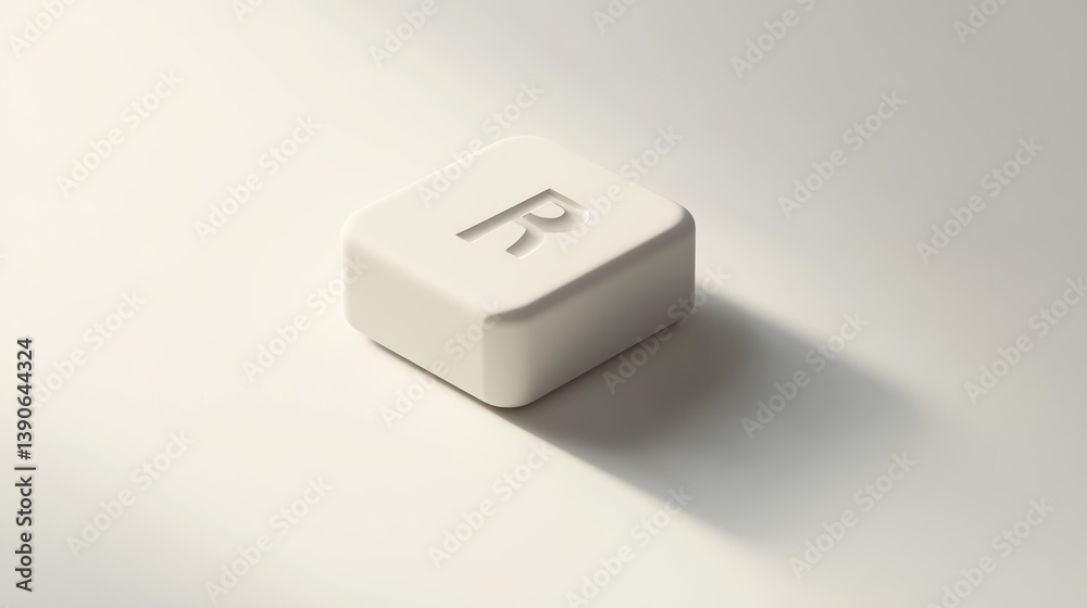 Minimalist White Cube with Letter R Modern Design Element 3D Rendered Object Abstract Backgr Minimalist White Cube with Letter R Modern Design Element 3D Rendered Object Abstract Backgr