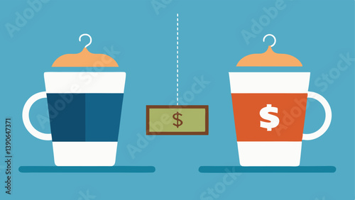 Coffee Budget Comparison An illustration comparing two coffee cups one labeled Café with a price tag and the other labeled Homebrew with a lower price tag indicating savings on